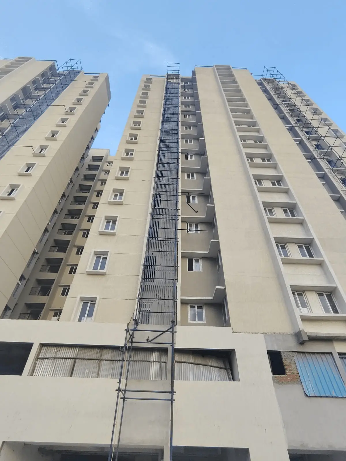 Aluminium fin louver work installed on a high-rise commercial building facade in Coimbatore