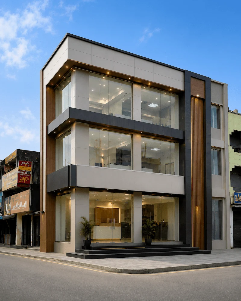 ACP cladding and glass glazing elevation work in Coimbatore