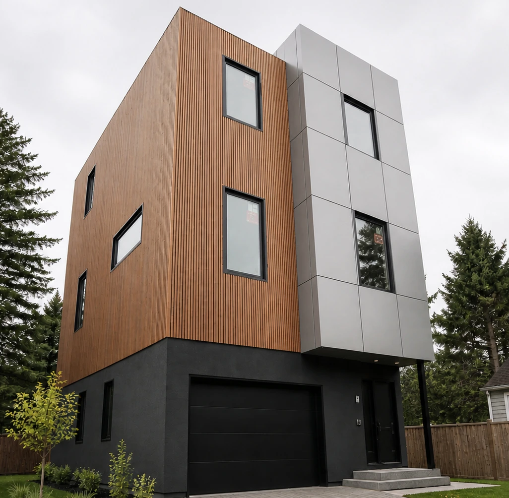 UV-resistant exterior WPC wall cladding with wood-grain texture for durable building facade elevation in madurai.