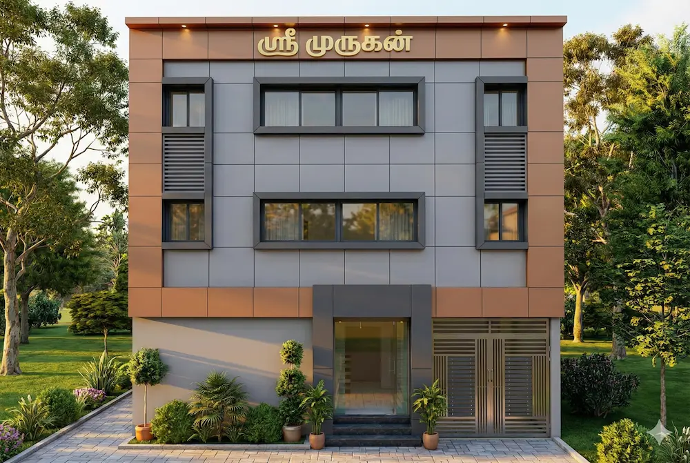 ACP facade elevation work for a commercial building in Tenkasi